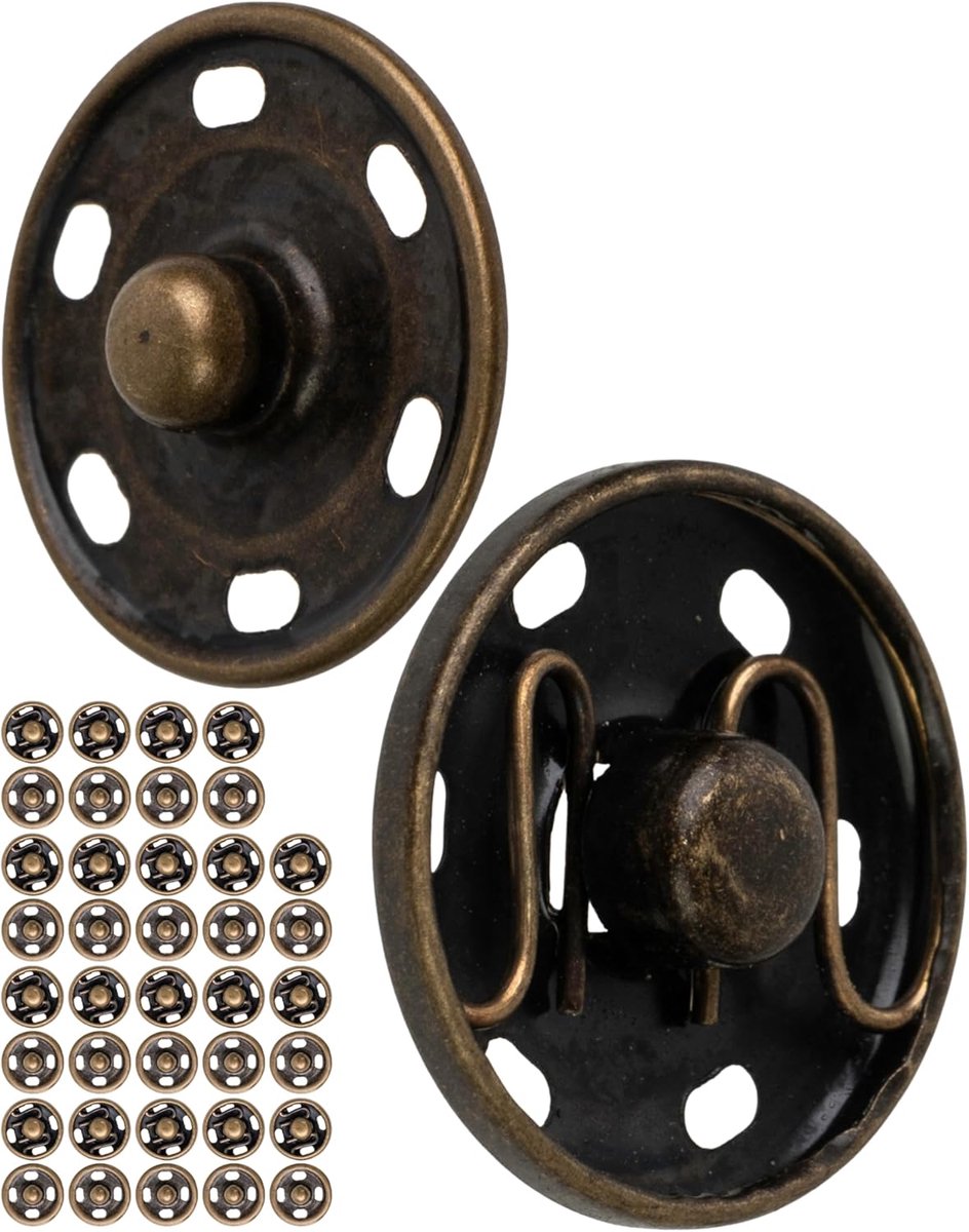Knopen voor het vastnaaien, Ø 6 mm buitenzijde, 20 paar, in brons, gemaakt van messing, drukknopen voor kleding, handwerk, doe-het-zelf project, reparatie knopen naaiaccessoires