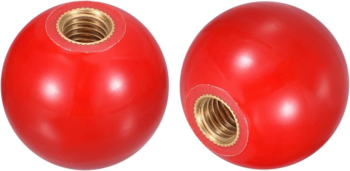 5 stuks kogelknoppen met schroefdraad, duroplast-bal, binnendraad M6 20 mm, diameter kogelgreep, ronde werking, koperen inzetstuk voor machinehendel, rood