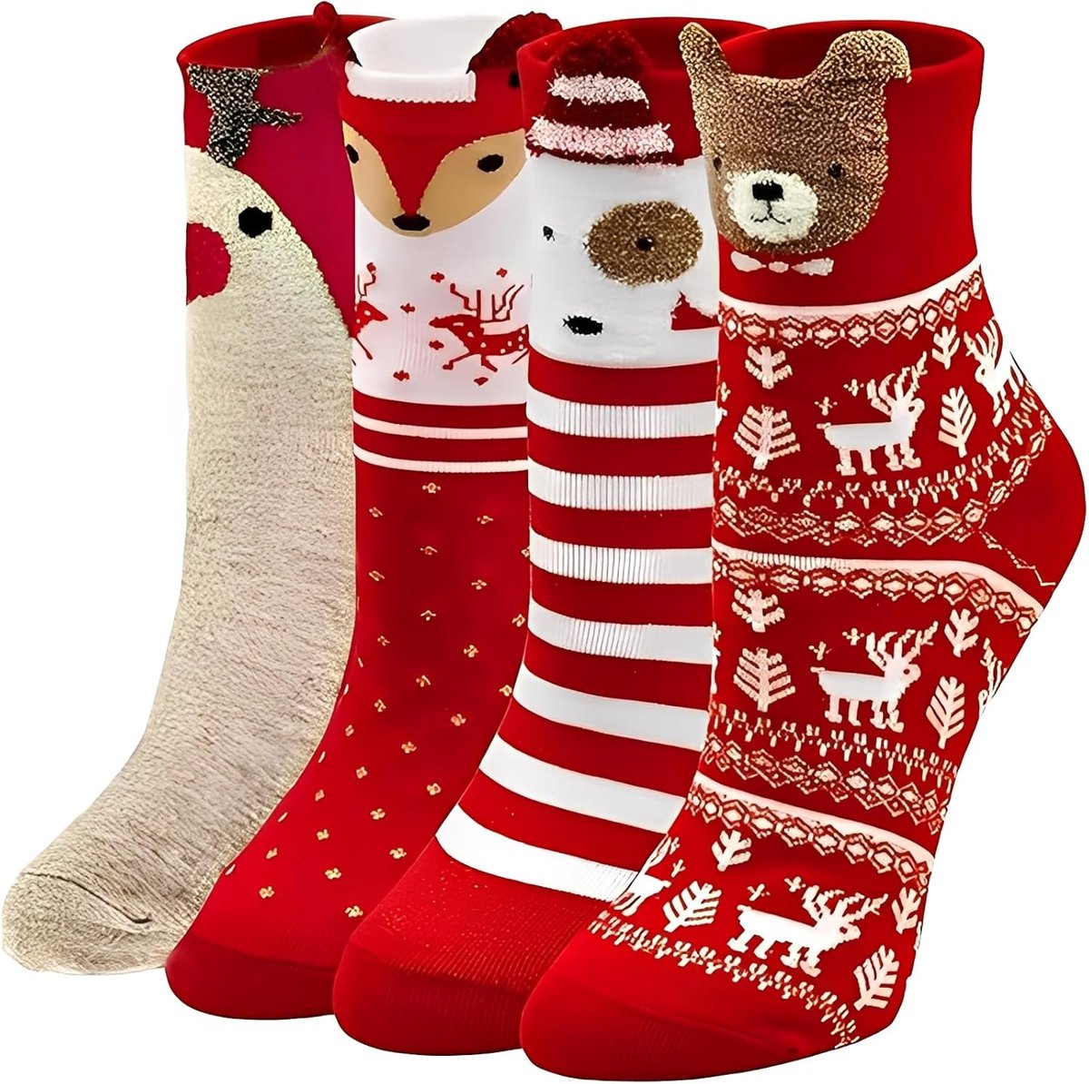 4 paar kerstsokken voor dames met geschenkdoos, kuschelsocken kerst 39-42, schattige dierenmotief kerstsokjes, kerstsokjes, Nikolaus geschenken & kerstcadeaus voor dames