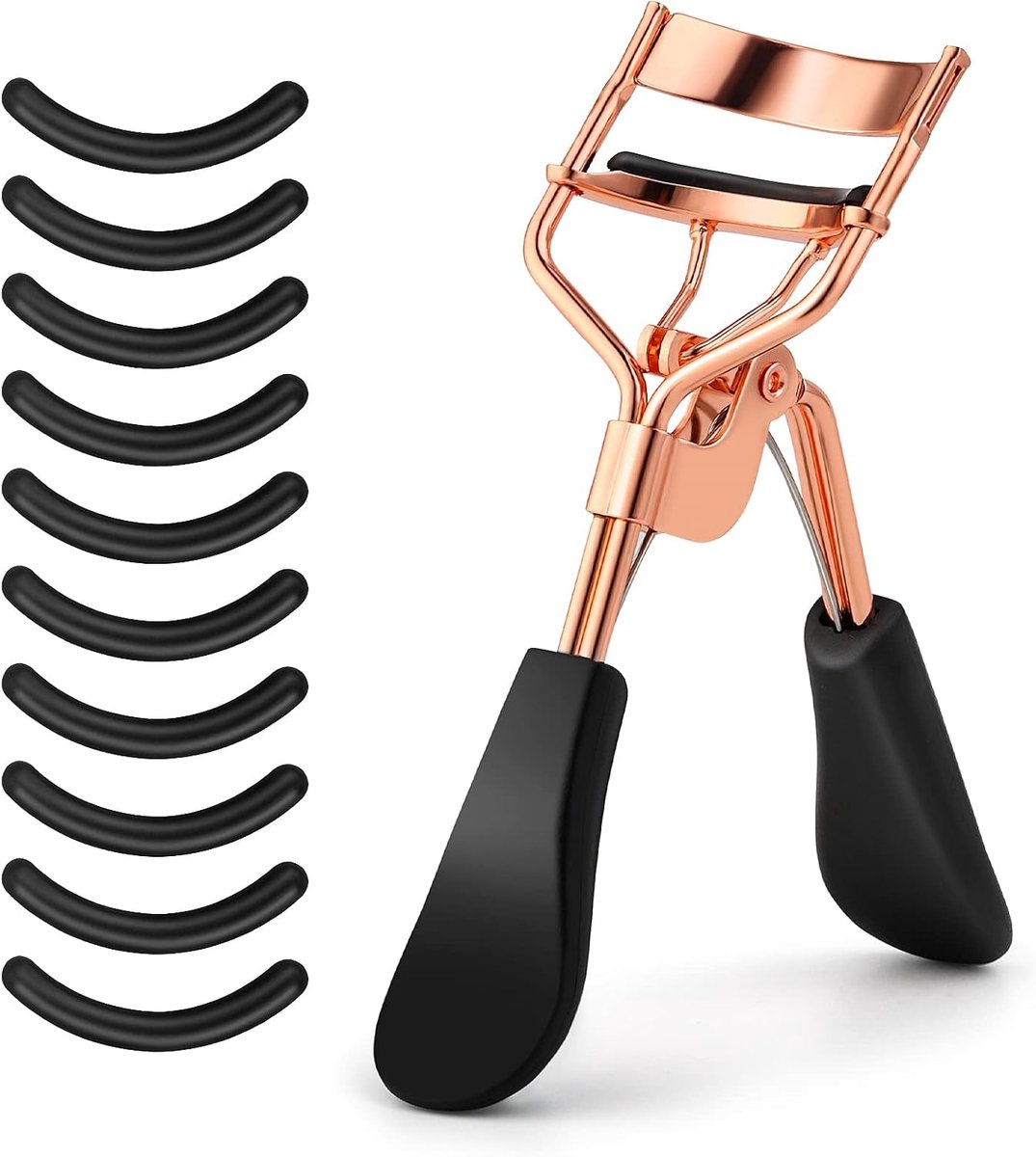 Professionele Wimperkruller, Wimperkruller met 10 Extra Siliconen Vervangende Pads voor Vrouwen Meisjes Geen Knijpen of Trekken Geschikt voor Alle Oogvormen (Goud)