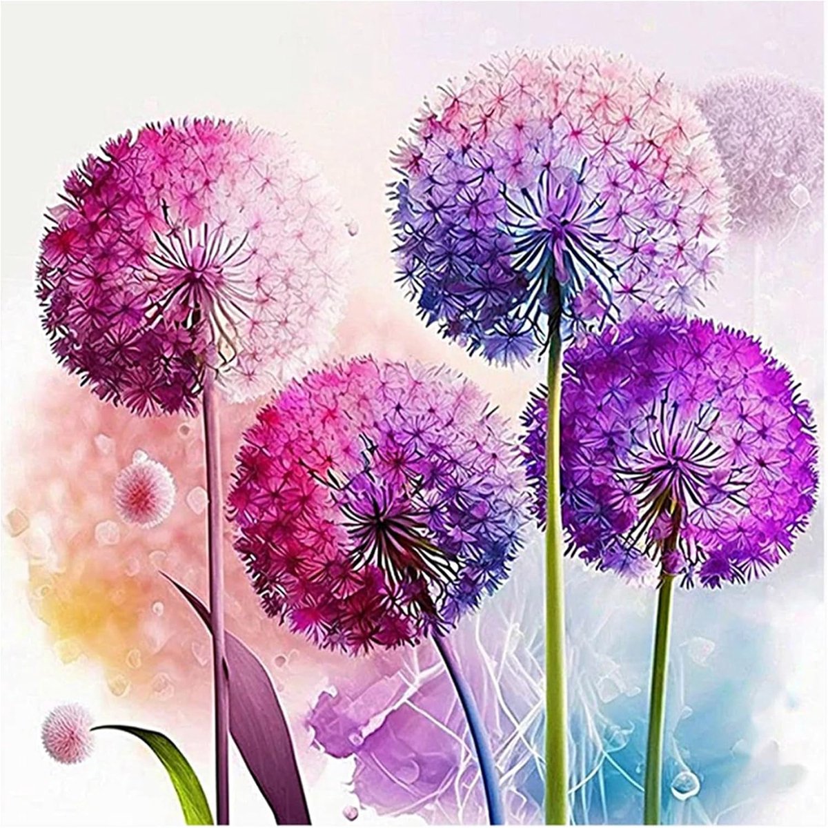 Diamond Painting Paarse Paardenbloem 30 x 30 cm Diamond Painting Bloemen Diamond Painting Paarse Mozaïek Diamant Schilderij Kunst Borduurwerk Kruissteek Foto's Cadeau Wanddecoratie