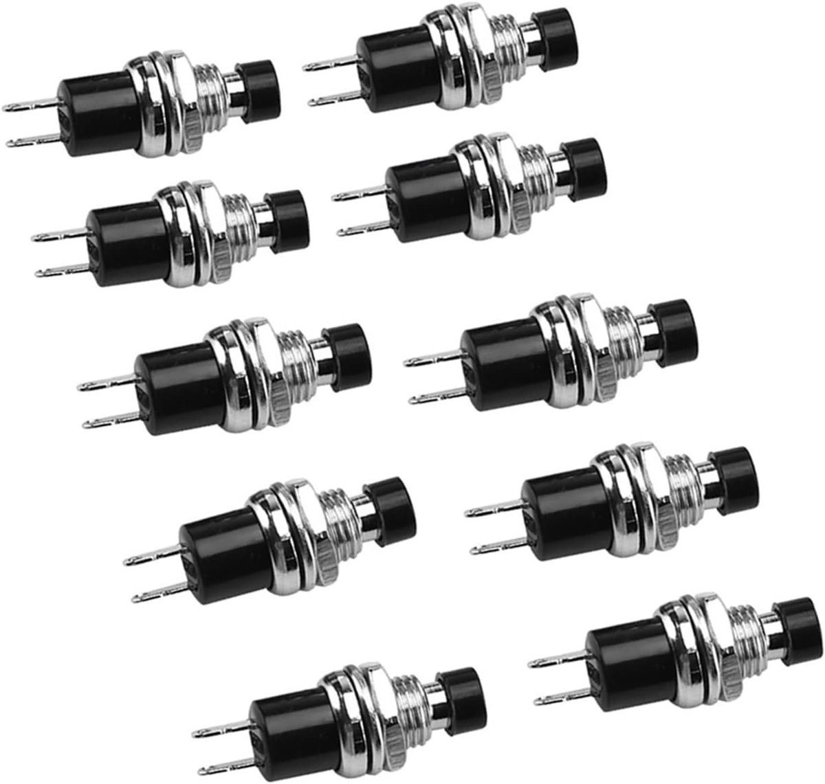 kortstondige schakelaar mini knoppen, 8 stuks PBS-110 ronde mini metaal zonder slot plastic automatische automatische reset drukknopschakelaar zwart