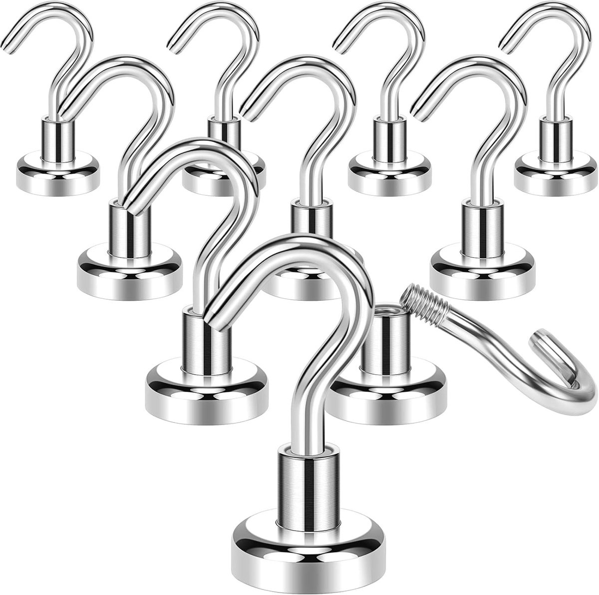 10 stuks neodymium magneethaken, 9KG(20 LB) magnethaken extra sterk, 16mm magneet sterk geschikt voor keuken, vergaderruimte en gereedschapsopslag
