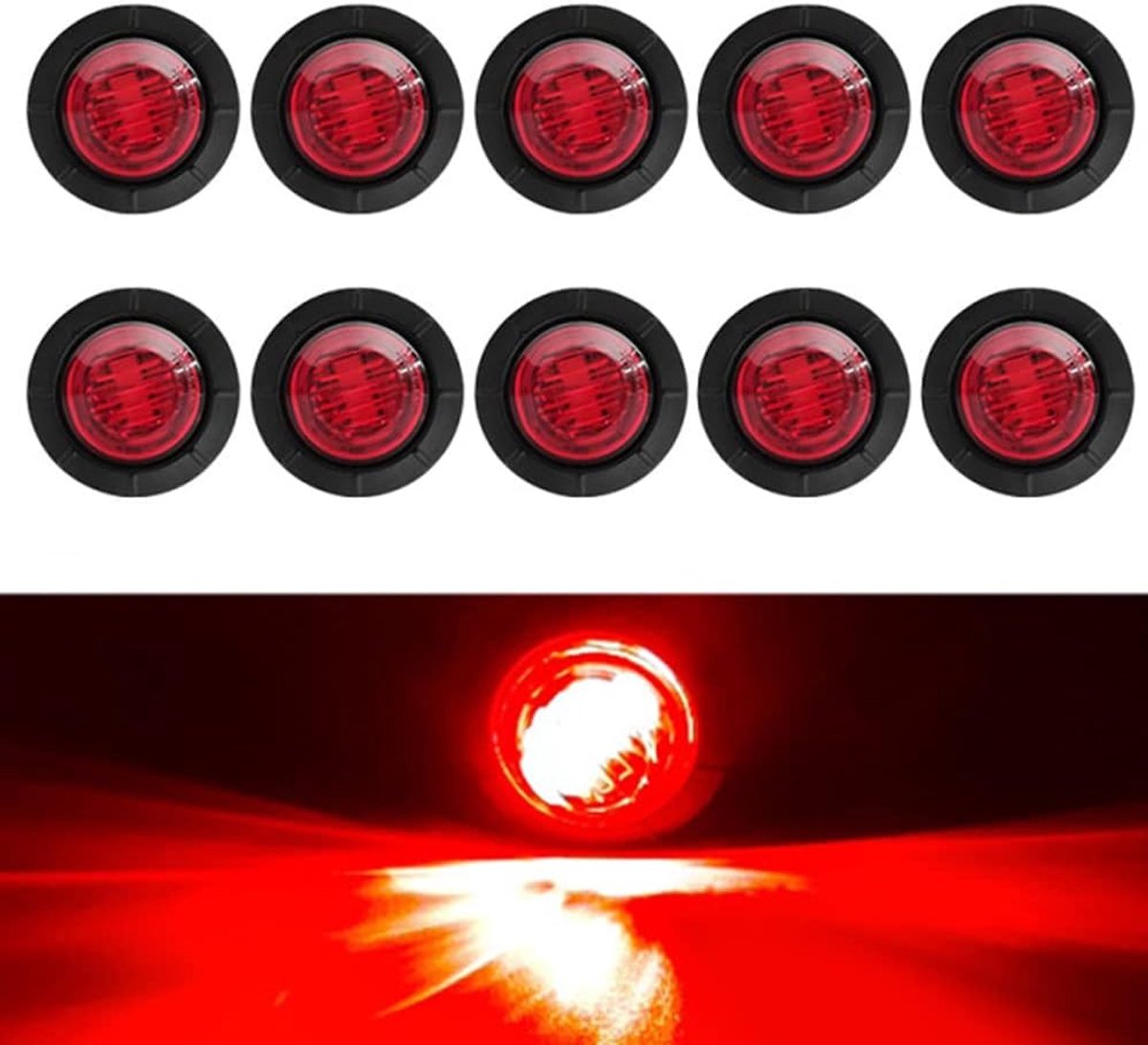 24V 3/4" ronde klaring LED voor achter zij-indicator kogelmarkeringslicht voor vrachtwagen camper auto bus aanhangwagen bestelwagen caravan boot waterdicht rood verpakking van 10 stuks