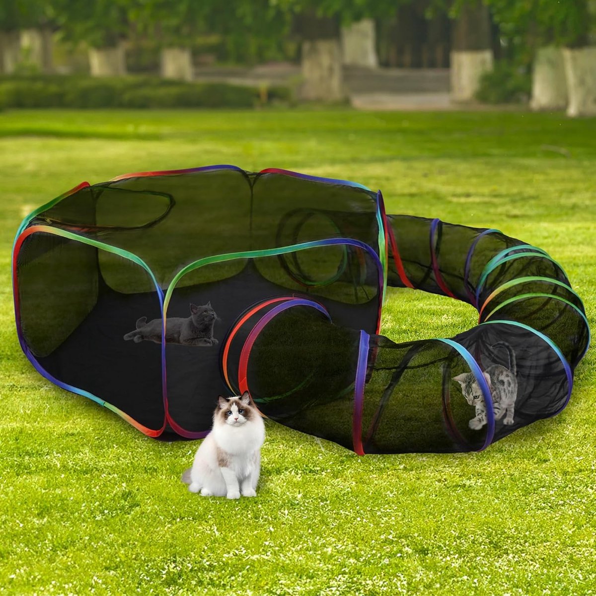 kattenbehuizing - draagbare kattentent voor buiten, gesloten boxtunnel, speeltuin voor kattenrennen, buitenverblijf, draagbare kooi voor katten, kleine honden, konijnen en andere