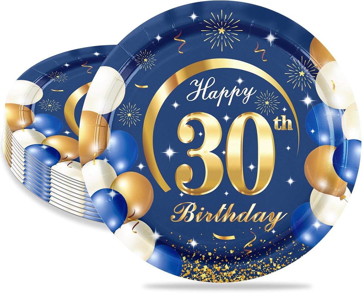16 Stuks Verjaardagsborden voor 30, Marineblauwe 7-inch Papieren Borden voor 30e Verjaardagsfeest, Kleine Papieren Borden voor Mannen Vrouwen Haar Hem, Verjaardagsfeest Benodigdheden