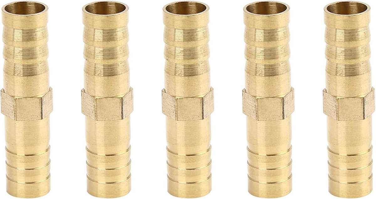 sourcing map 5 stuks messing slangkoppeling Union stekker 5 mm voor lucht water gas olie 10mm Goudkleurig | Goldton, 5 stuks, hoge slijtvastheid en corrosiebestendigheid, barstdrukbestendig, voor pneumatische systemen, vacuümsystemen