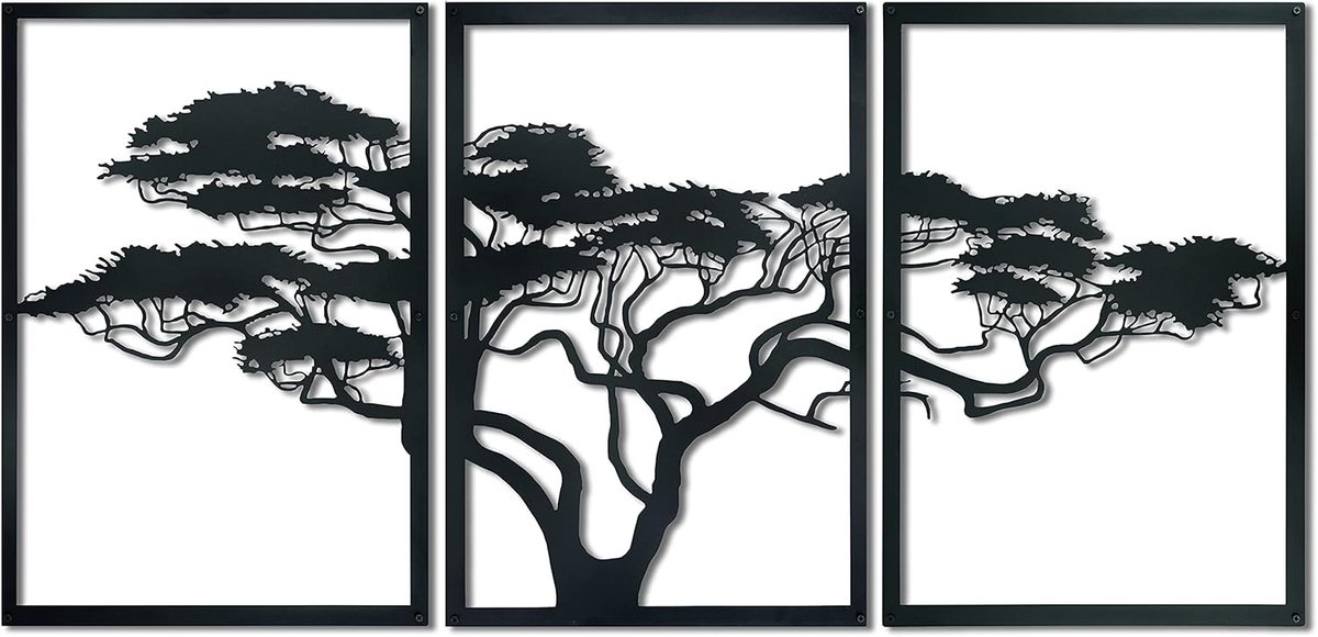 Boom van Afrika Metalen Muurkunst - 3x Grote Boom van het Leven Wanddecoratie - Kunstwerk Voor Woondecoraties, Woonkamer, Slaapkamer en Eetkamer