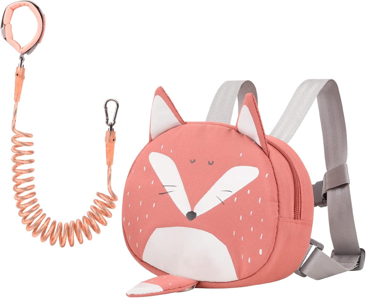 Huisdierrugzak met veiligheidsteugels, mini-tas met kinderveiligheidskabel, draagbare rugzak, rugzak met veiligheidsharnas voor jongens en meisjes,Orange Fox