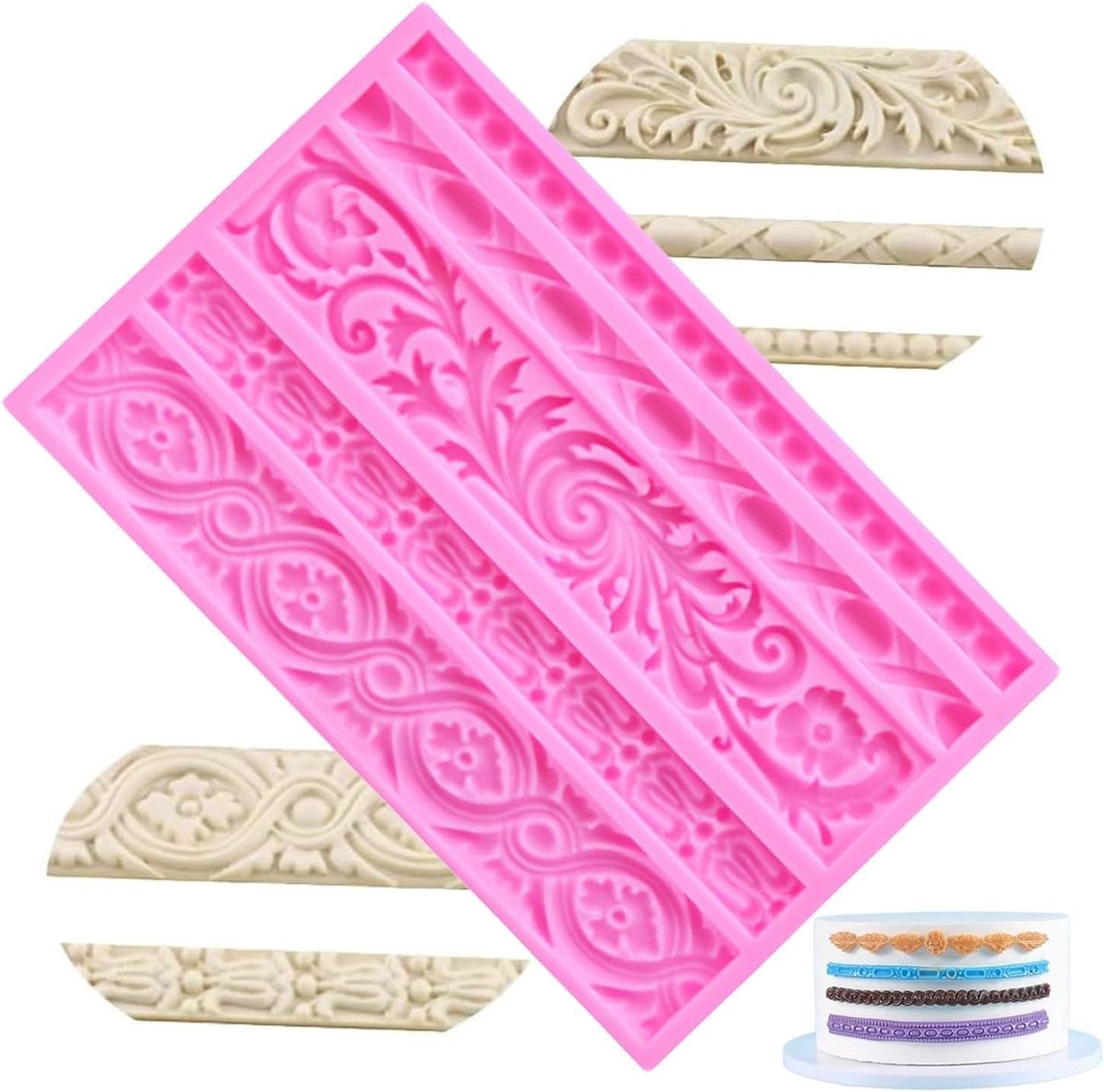 Relief Cake Border siliconen mallen, roze, siliconen, plat, cakevorm