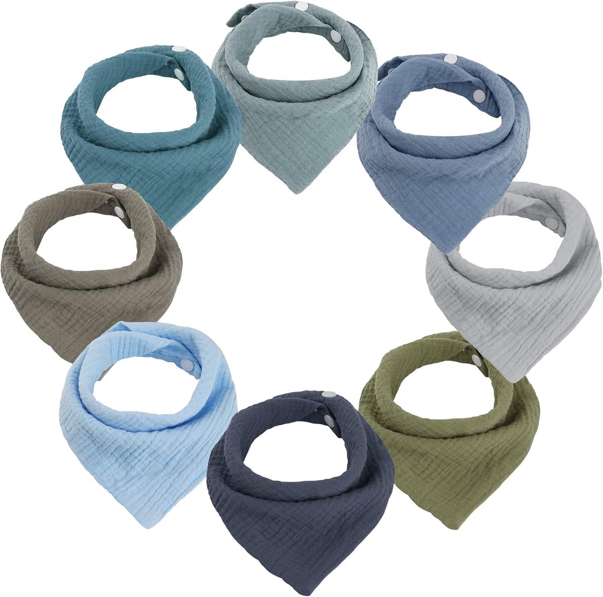 8 stuks slabbetjes voor baby's met 2 verstelbare drukknopen, zacht en absorberend, uniseks voor pasgeborenen, bandana's, Kleur 3, One size