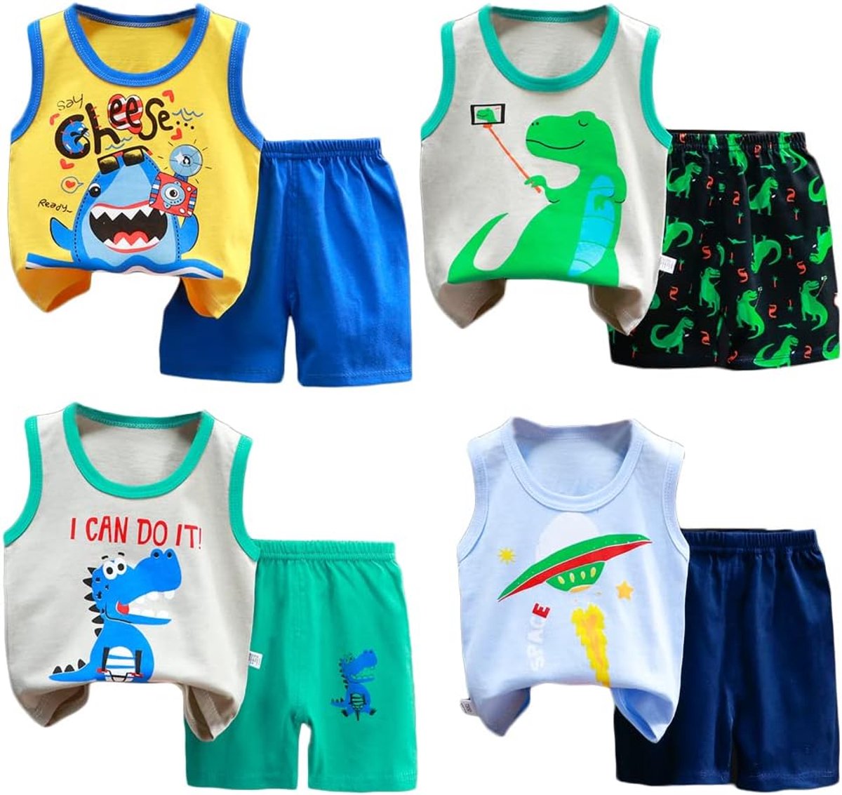 8 stuks jongens of babyjongens mouwloos T-shirt tanktops korte broek kleding sets, leeftijd (3 maanden tot 7 jaar)