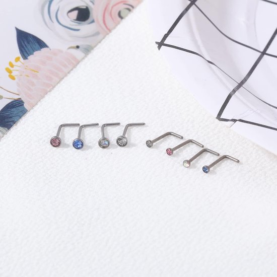 4 Stks 20G Grade 23 Titanium Neus Ringen voor Vrouwen, 2mm 3mm CZ Neus Schroeven Ringen, Gebogen/Kurkentrekker/Spiraal Neus Stud Piercing Sieraden — afbeelding 3