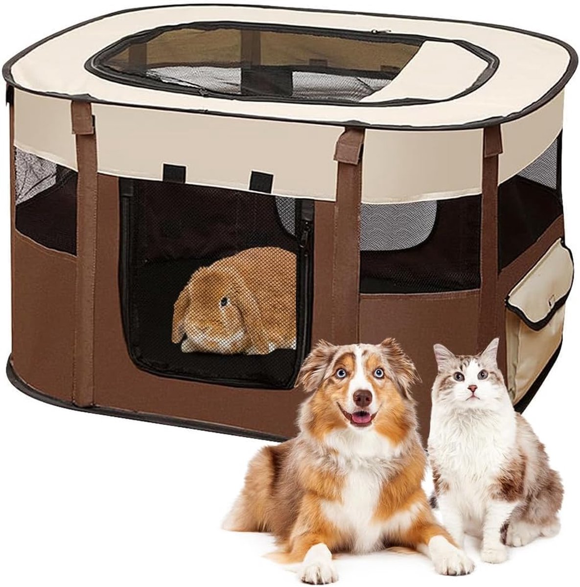 Dierenren Opvouwbaar voor honden, puppyuitloop, Oxford-weefsel, hondenhok, puppyuitloop, rechthoekige tent voor honden, konijnen, cavia's, katten, voor binnen of buiten, 70 x 55 x 40 cm