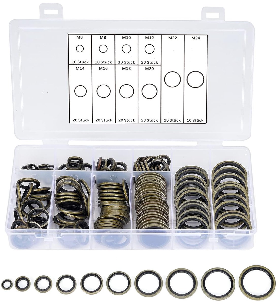 150 stuks hydraulische afdichtringen met rubberen lip, M6-M24 olieaftapplug, afdichtring, bonded seal afdichtringen, assortiment