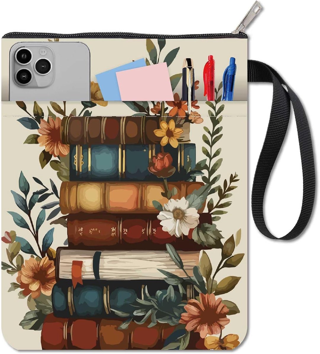 craspire Boekomslag met ritssluiting, boekomslag, bloemen, botanisch bloemenpatroon, wasbare stof, 28 x 22 cm, boekenbeschermtas voor boekenwurm, boekenwurm, bibliofiel, hardcover, paperback