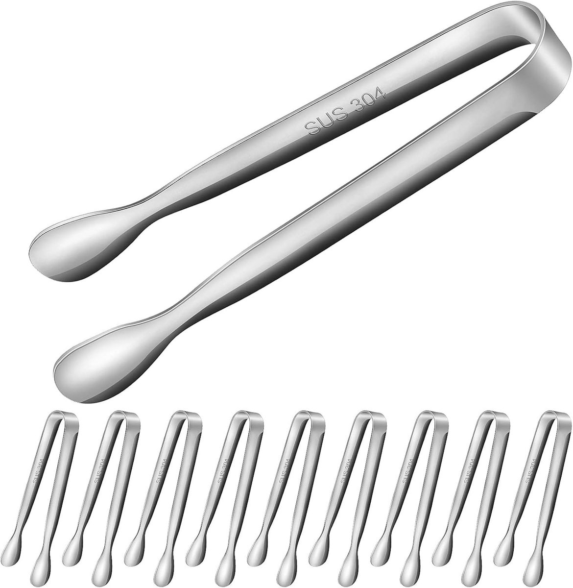 10 stuks 304 roestvrij stalen ijstang, snoepbar, accessoires, candybar, ijsblokjestang, serveertang, saladetang, keukentang voor bruiloft, feest, bar, buffet, barbecue, picknick