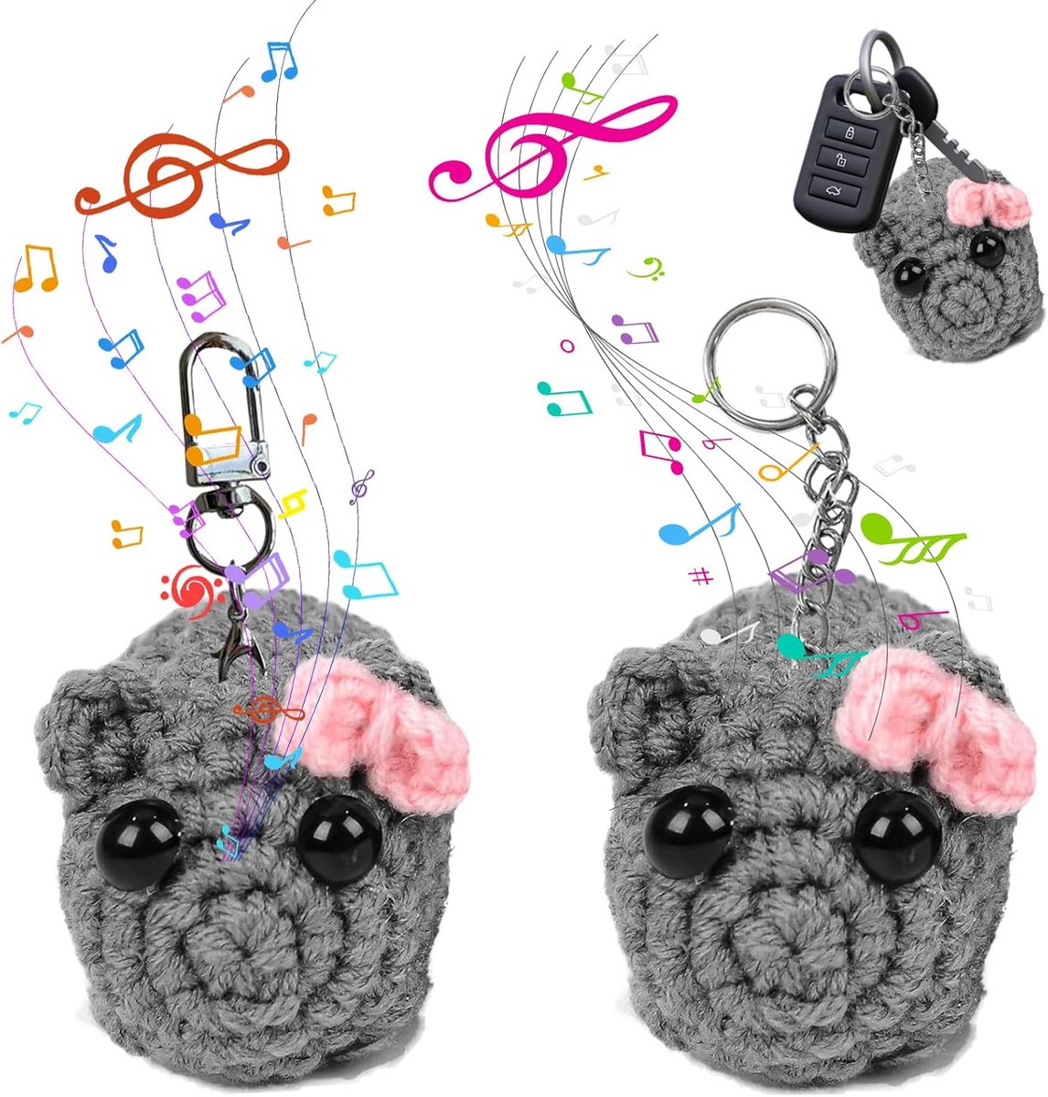 2 Stuks Sad Hamster Meme Pluche Dier, Sleutelhanger Met Geluid, Gehaakte Poppen Voor Kinderen, Handgemaakte Gebreide Pop, Grijs
