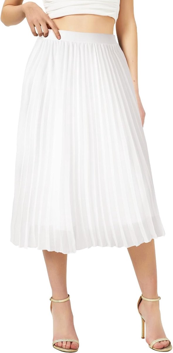 Dames zomer chiffon rok A-lijn plissé rok midi-lengte plooirok met elastische taille lichte vloeiende midi-rok voor vrije tijd, strand & party