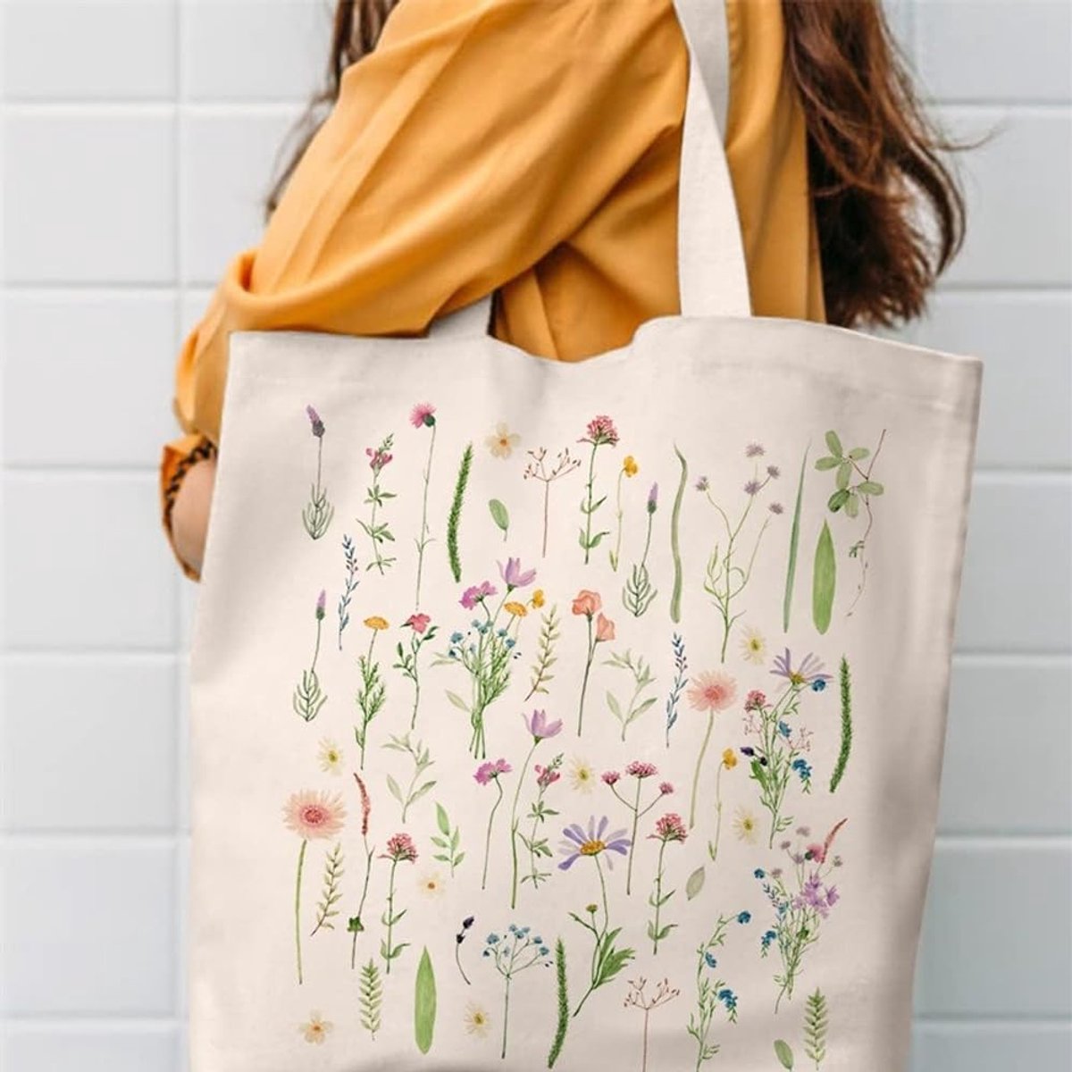 Jute tas, 39 x 34 cm canvas stoffen tas grote capaciteit bedrukt katoen boodschappentas dames opvouwbare draagtas voor winkelen, reizen en dagelijks gebruik