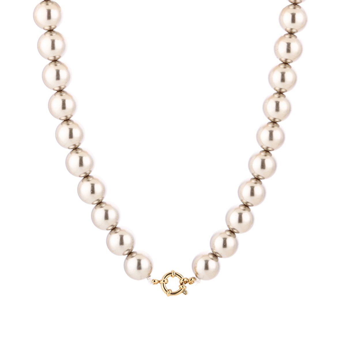 Parelketting Dames 12 mm - Roestvrij Staal (RVS) Sluiting - Grove Parels Choker / Collier - Klassieke Parel Ketting - Sieraden Cadeau Vrouw - D.champagne