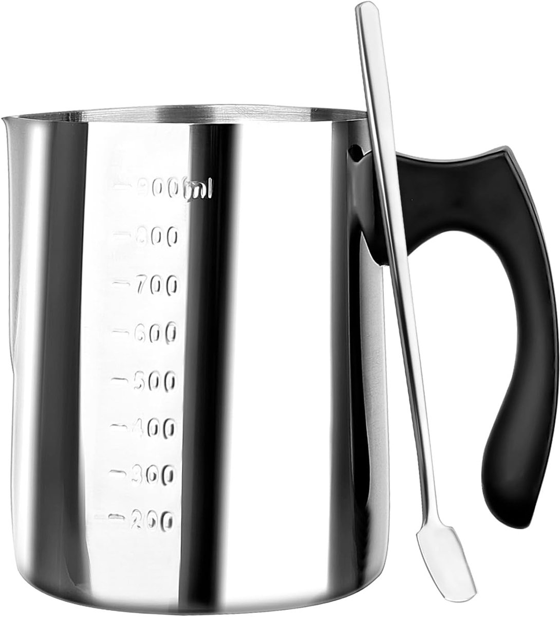 900 ml wassmeltpot met metalen lepel, smeltpot, gegradueerd, met ABS hittebestendige handgreep, wassmeltpot, voor het smelten van kaarsen voor het maken van kaarsen