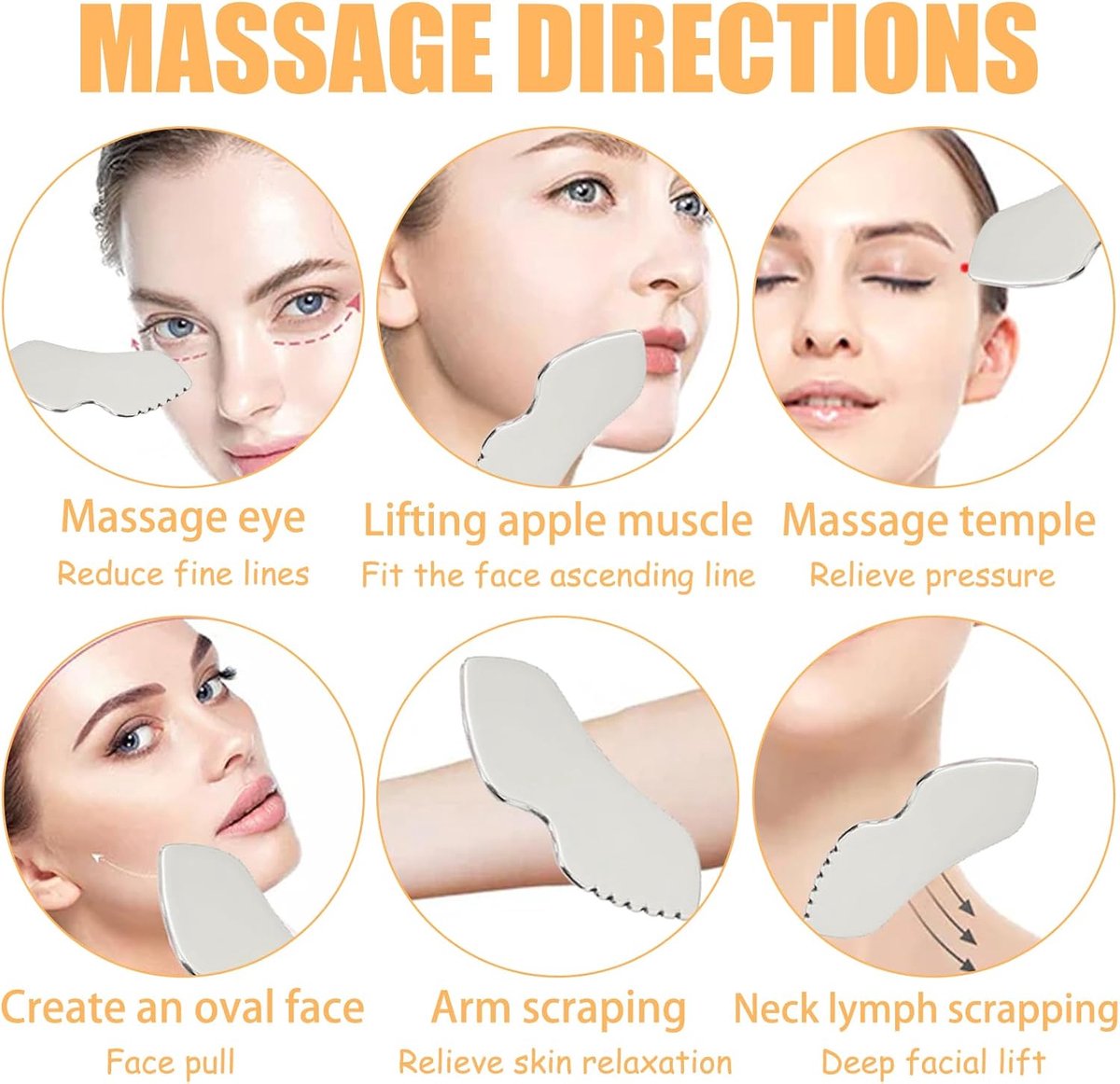 2 stuks roestvrij staal Gua Sha Facial Tools Set, Metalen Massage Stenen voor Gezicht & Nek Massager Sculpting, Gua Sha Myofascial Massage Board, Wallen Vermindering & Lymfatische Circulatie Boost