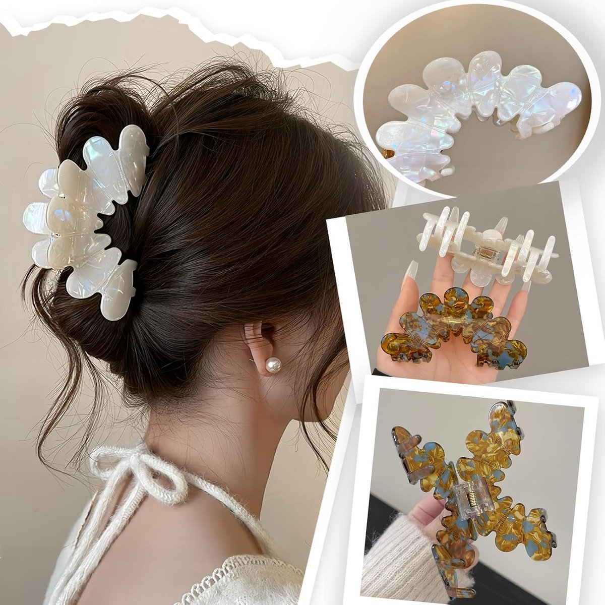 Klemmen met bloemblaadjes, grote acetaathaarspelden voor dames, elegante haarclips voor dikke dunne haaraccessoires