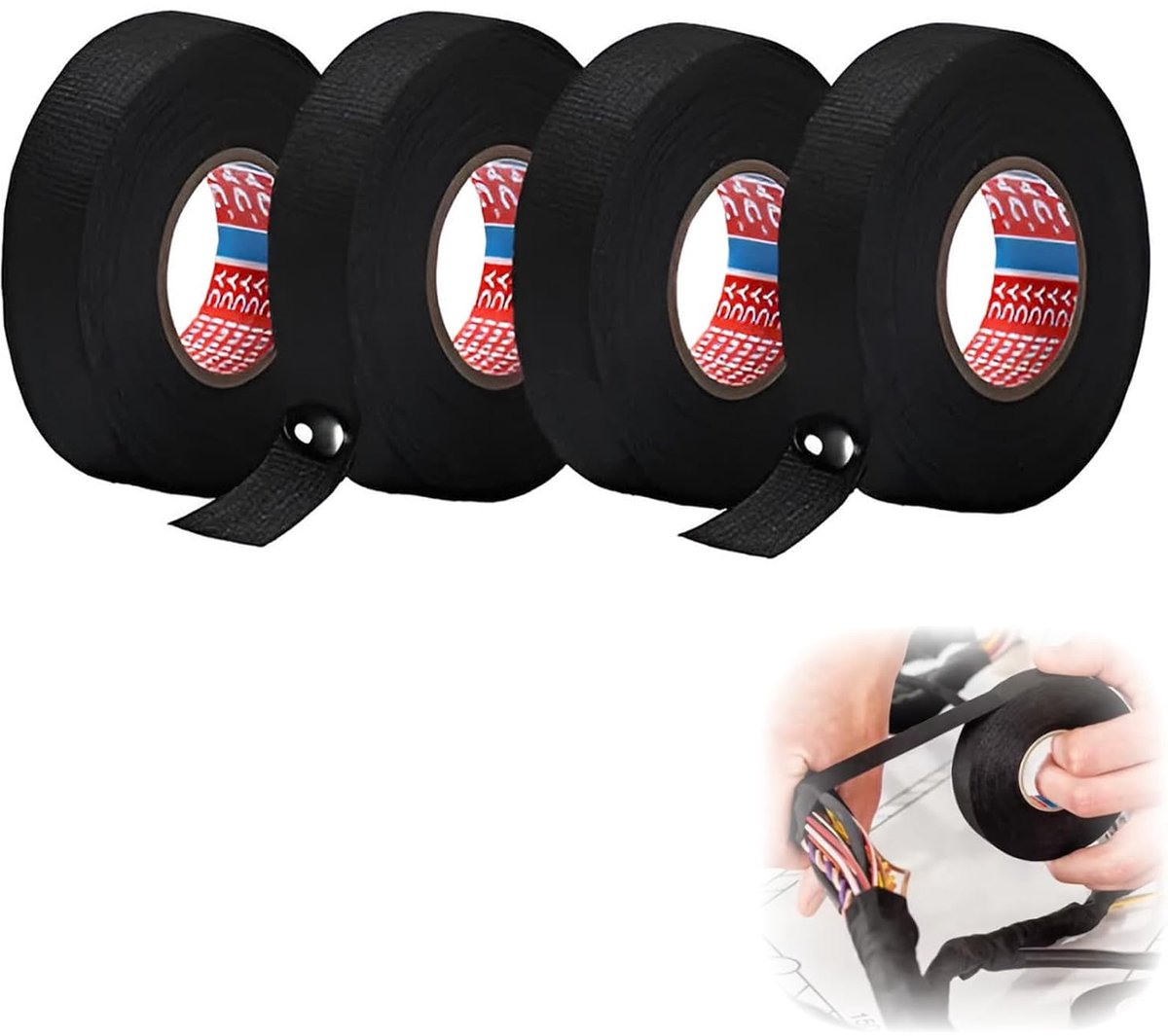 banjiabb 4 stuks 19 mm x 12 m kabelboom plakband, weefseltape, textieltape | viltband, zwart, stoffen plakband, stoffen plakband, kabel isolatietape, voor kabelbomen, huishouden motorfiets