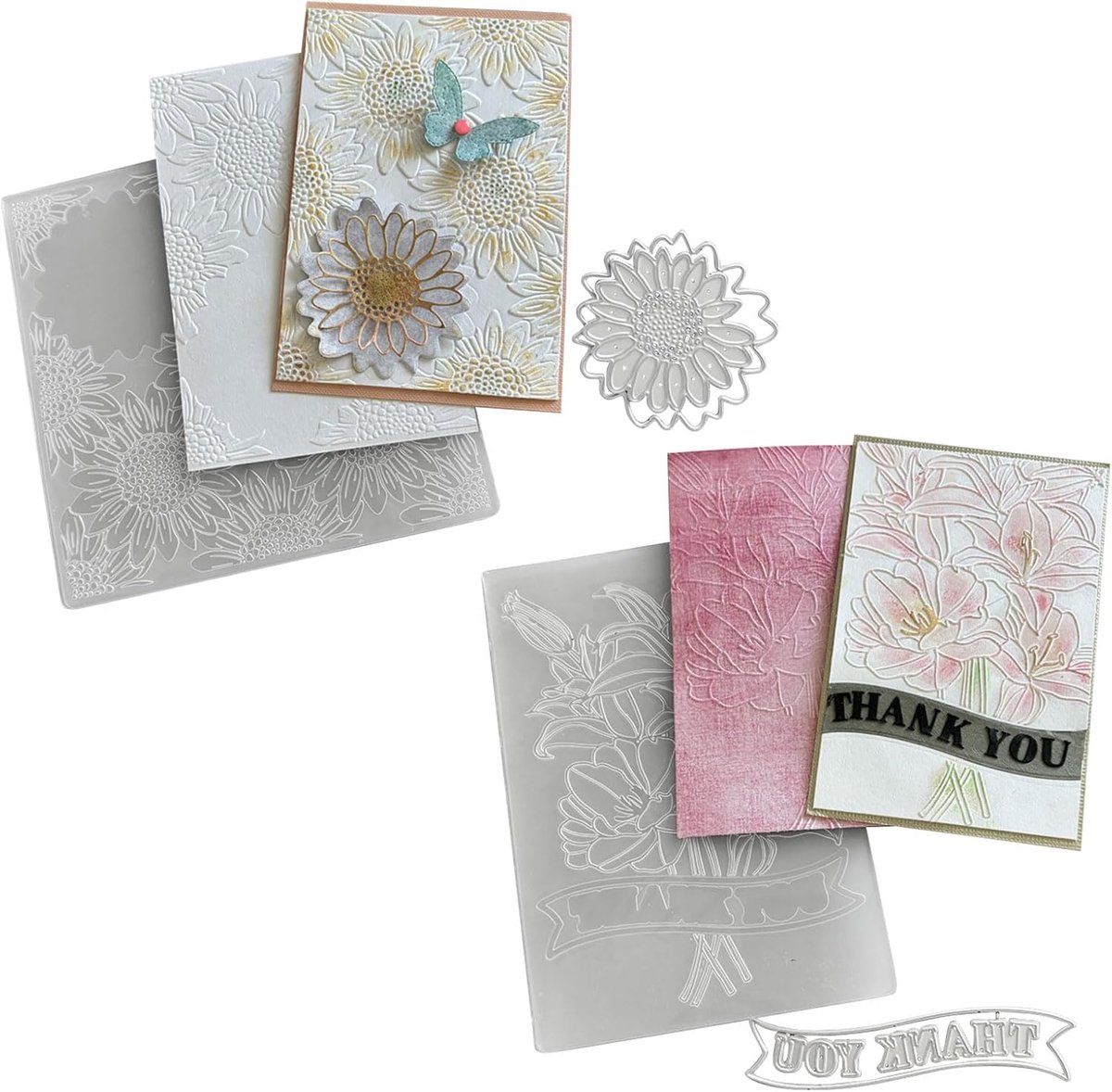 map voor kaarten maken, 2 stuks embossing stencil sjabloon mallen met 2 metalen stansen doe-het-zelf papier stansen snijdt kaart decoratievorm voor plakboek fotoalbum doe-het-zelf