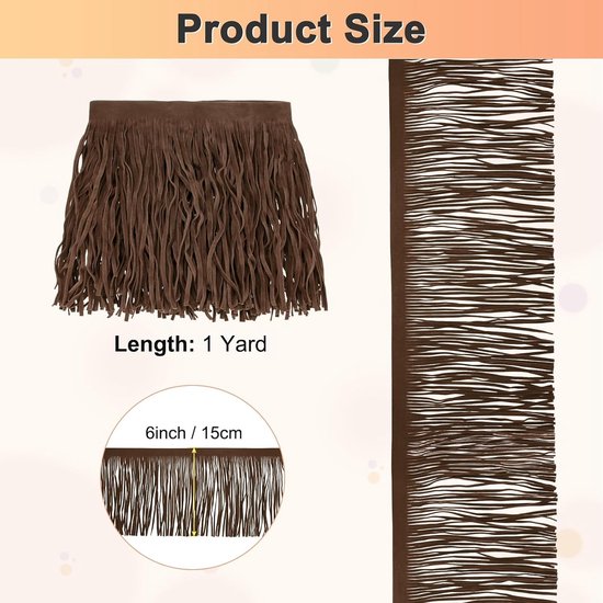 METERXITY PU Lederen Franje Trim, 1 Yard 15,5 cm Donkerbruin Dubbelzijdig Suède Kwastje Naaien Trim voor DIY Ambacht/Naaien Jurk Kostuum/Tassen Schoen Decoratie, Franje Kwastje — afbeelding 2