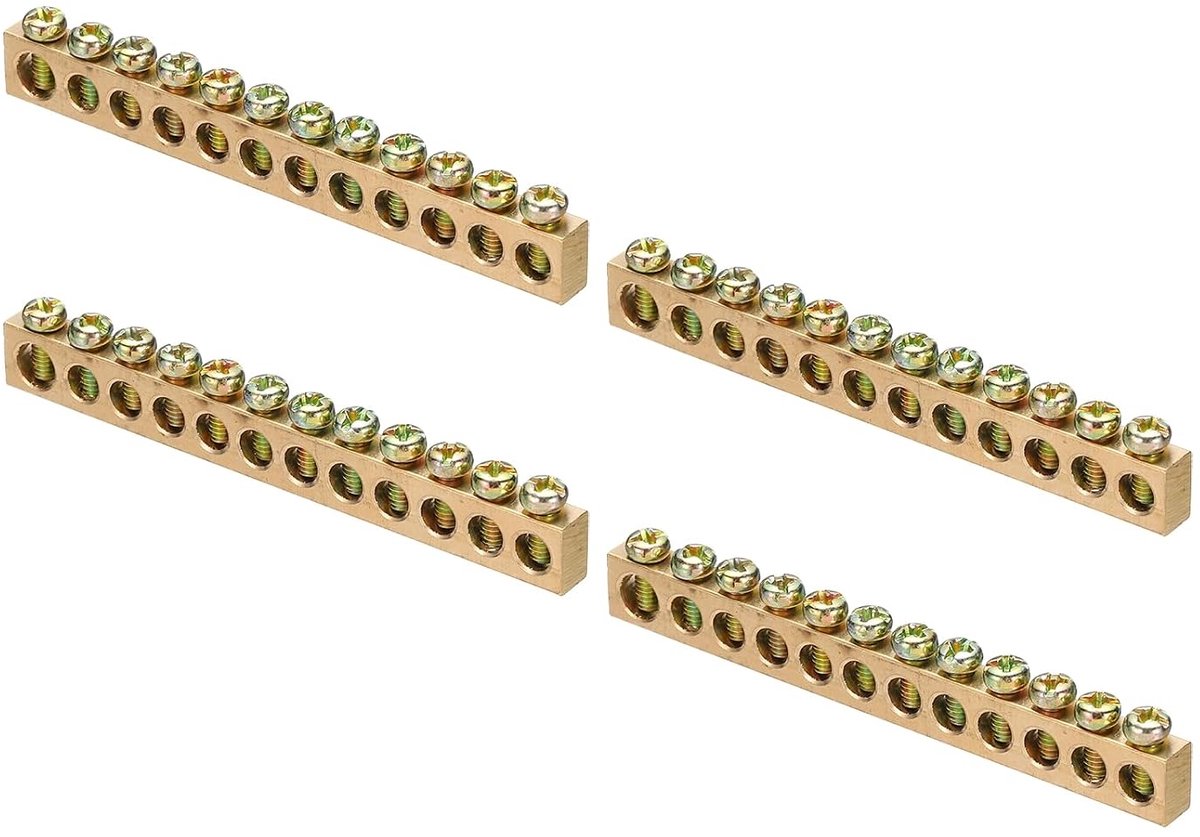 4 stuks 12 posities klemlijsten, aardingsverzamelrail, koperen draadconnector, schroefklemblok voor elektrische apparaten