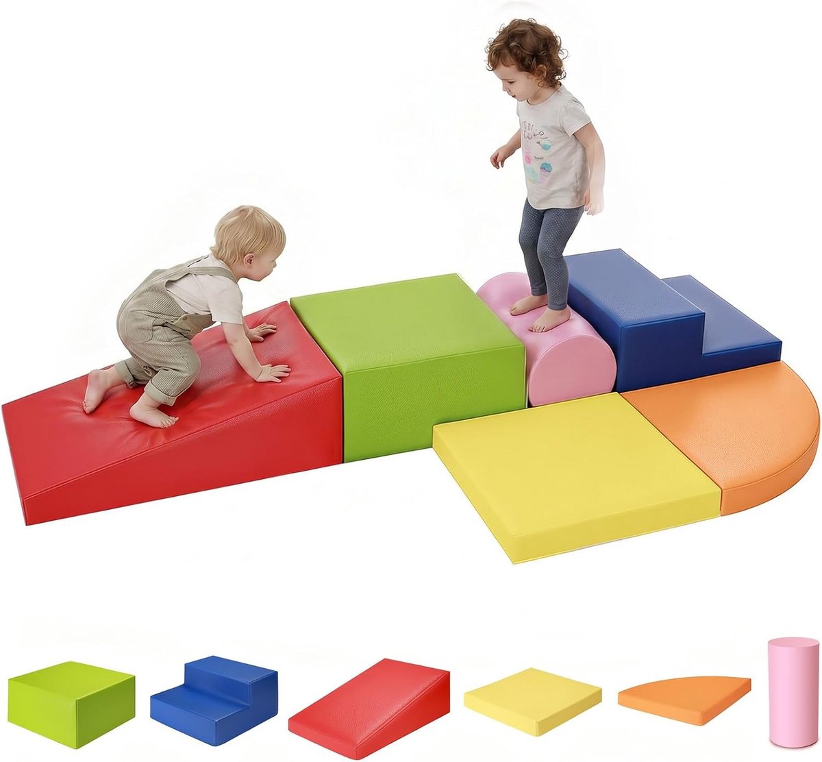 Set van 6 Schuimrubberen Klimblokken voor Kinderen: PU-leer Zachte Klimspeelgoed Speelset voor Kleine Kinderen - Montessori-speelgoed Grove motoriek Cilinder
