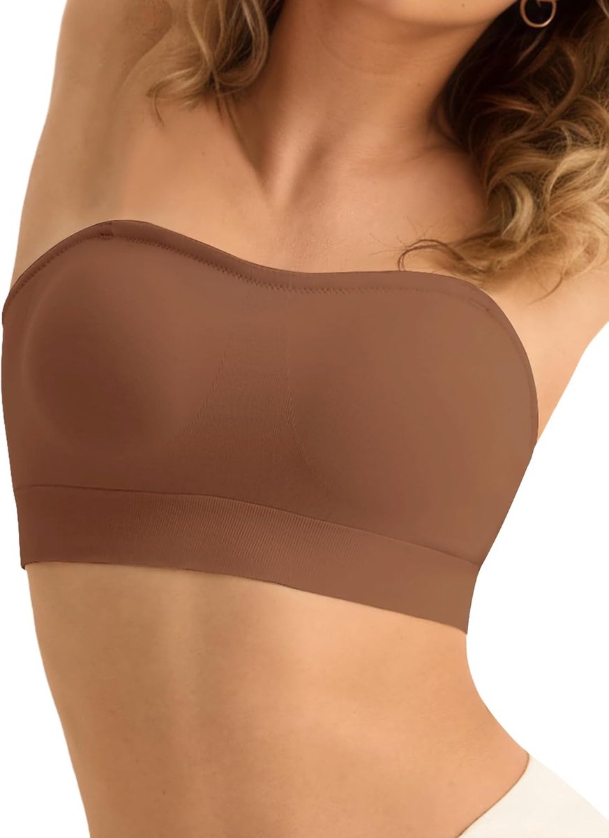 Strapless beha voor dames, zonder beugel, naadloos, bandeau-beha zonder bandjes, push-up, naadloos, tube top, gevoerde bralette met antislip siliconen strapless beha