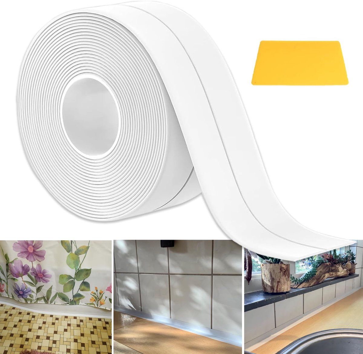 zachte pvc-plint - Wit - 3 x 3 cm - 6 m - Zachte plint - Voor keuken, badkamer