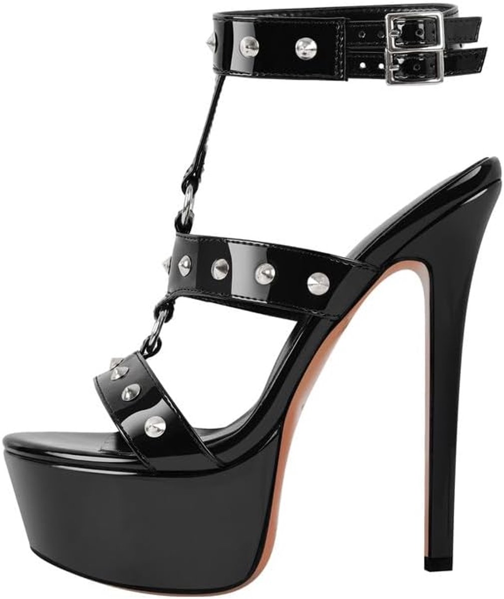 blingqueen Punksandalen voor dames, stilettosandalen, hoge hakken met klinknagels