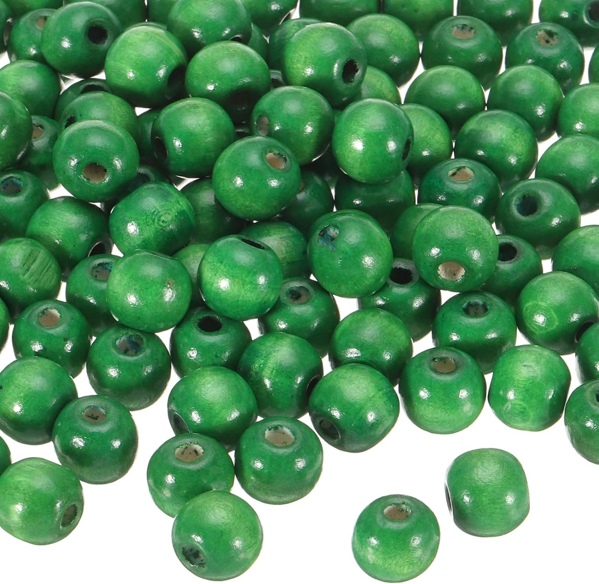 Kralen, haarvlechtkralen, onafgewerkte natuurlijke vathouten afstandhouders, kralen voor knutselwerk, haar, macramé, sieraden maken, groen, 200 stuks (14 x 13 mm, gat van 5