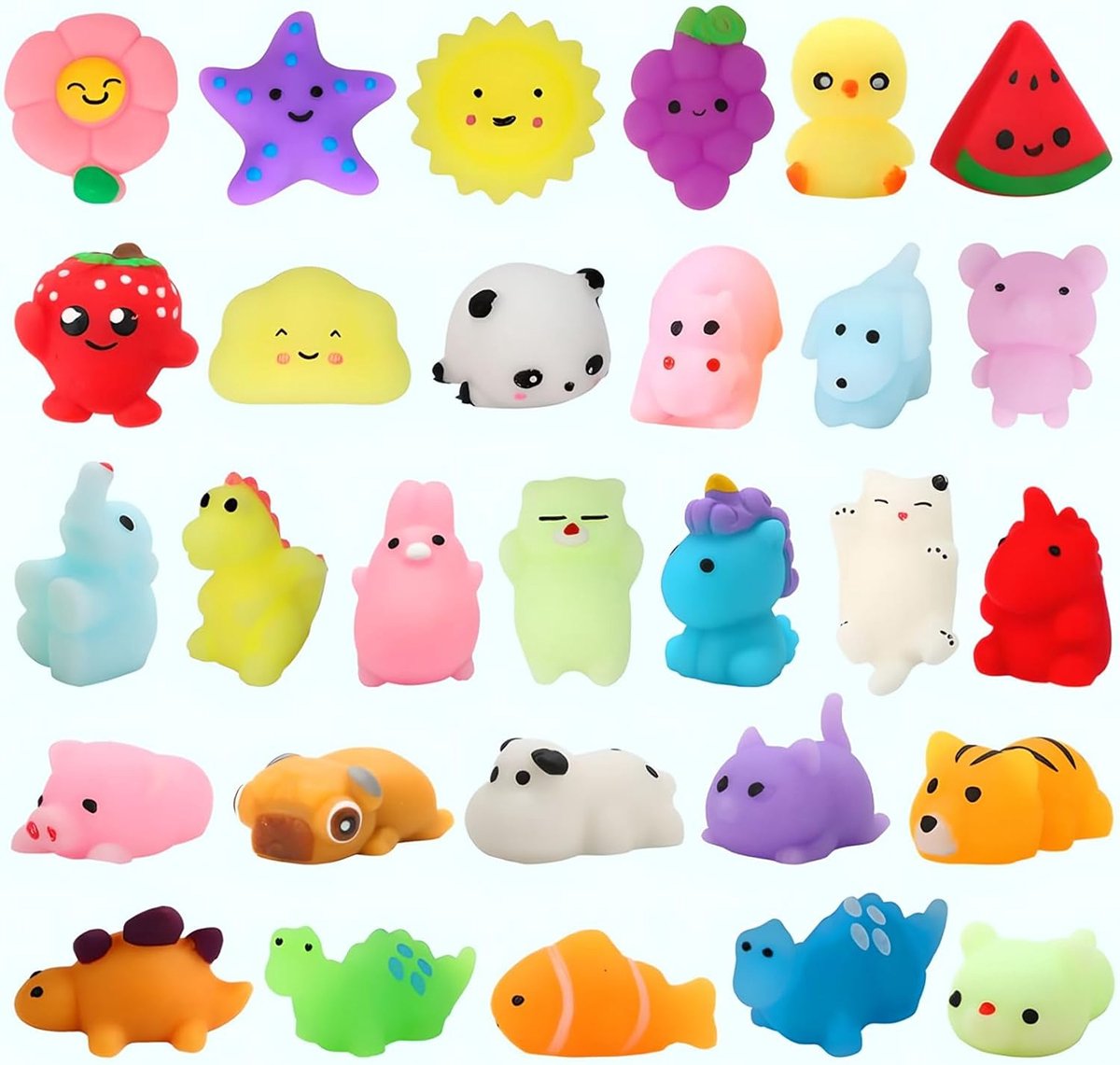 Feesttasvullers voor kinderen, mochi squishy speelgoed, willekeurig 30 stuks mini-mochi, mini Kawaii dierensquishies, fidgetspeelgoed, stressverminderend speelgoed, feesttasvullers voor