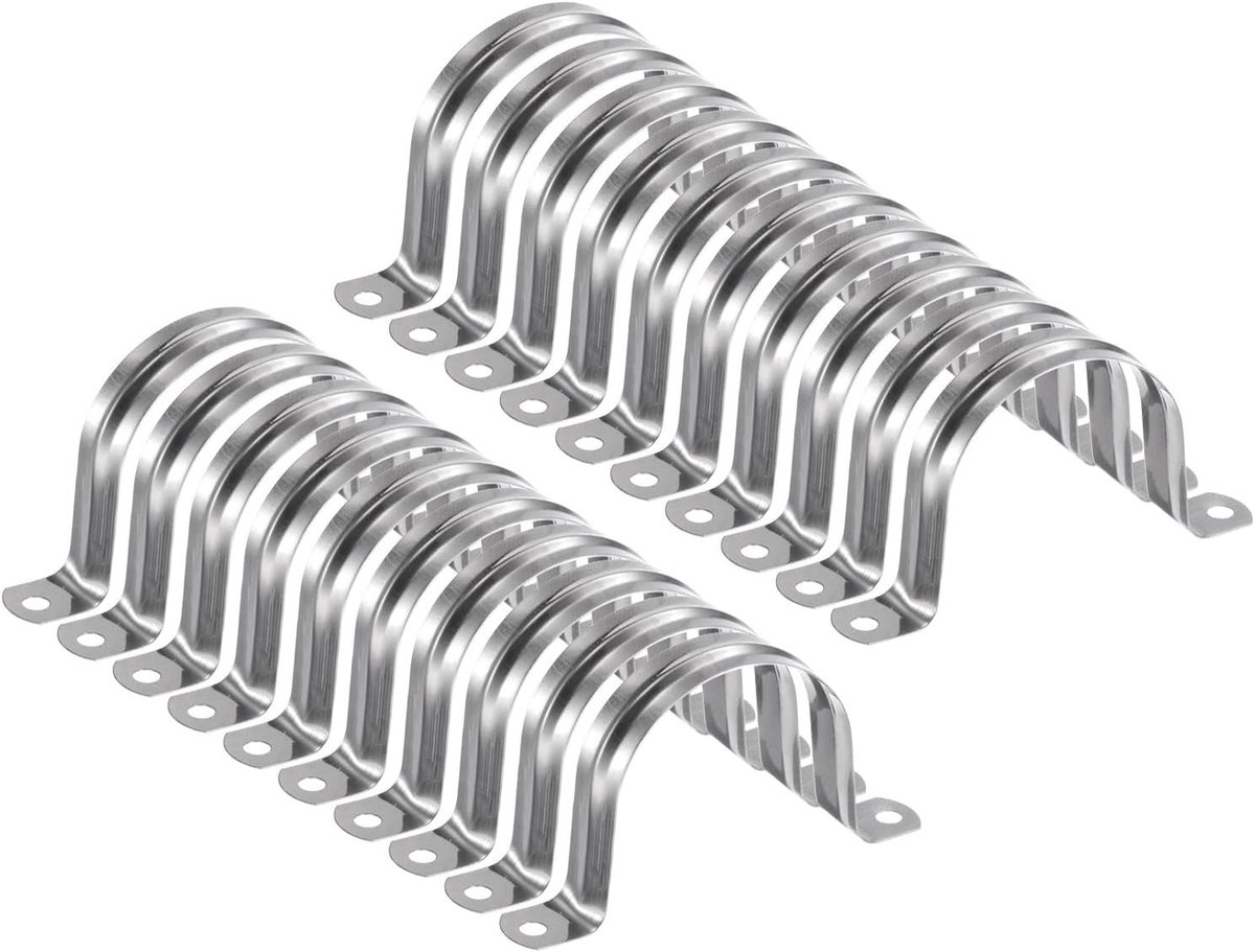 Buisklemmen M60, U-buisklem van roestvrij staal, stijve buisklem, U-vormige houder met twee gaten voor het bevestigen van buizen, slangen, draden, kabels, 20 stuks, 2 3/8 inch, 60 mm
