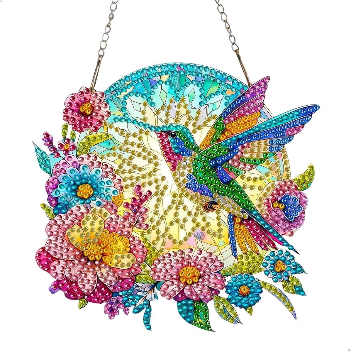 mimzemamz Diamond Painting, DIY 5D Diamond Painting Complete Kit Kleine Windgong met Ketting, Diamant Schilderen van Vogels en Bloemen in Vorm voor Entree, Muren en Ramen Decoratie