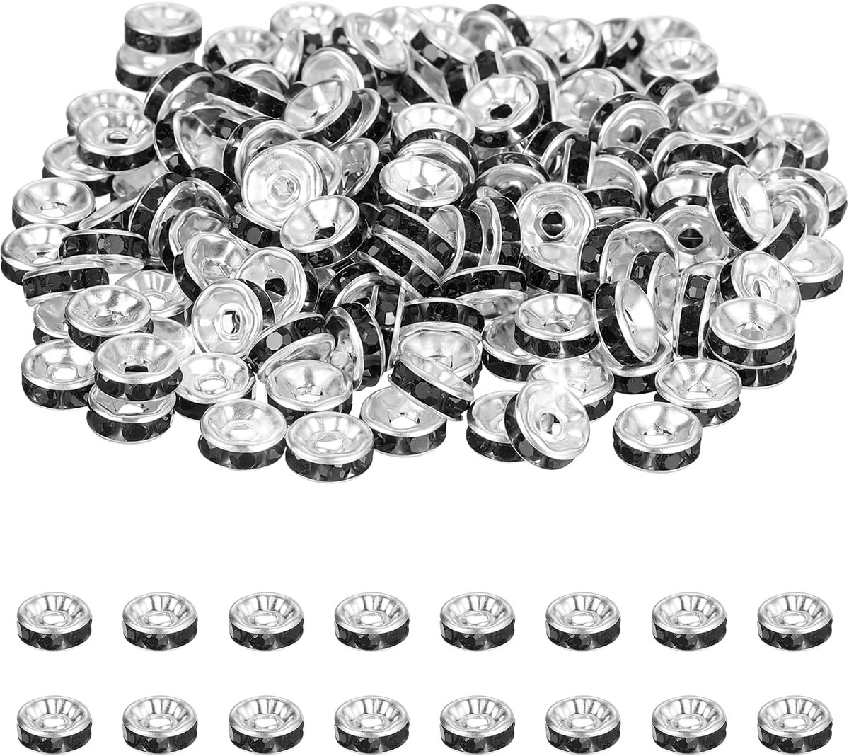 8 mm rondelle spacer kraal, 200 stuks kristallen strass losse kralen afstandhouders voor sieraden maken, doe-het-zelf armbanden, ketting, zilver/zwart