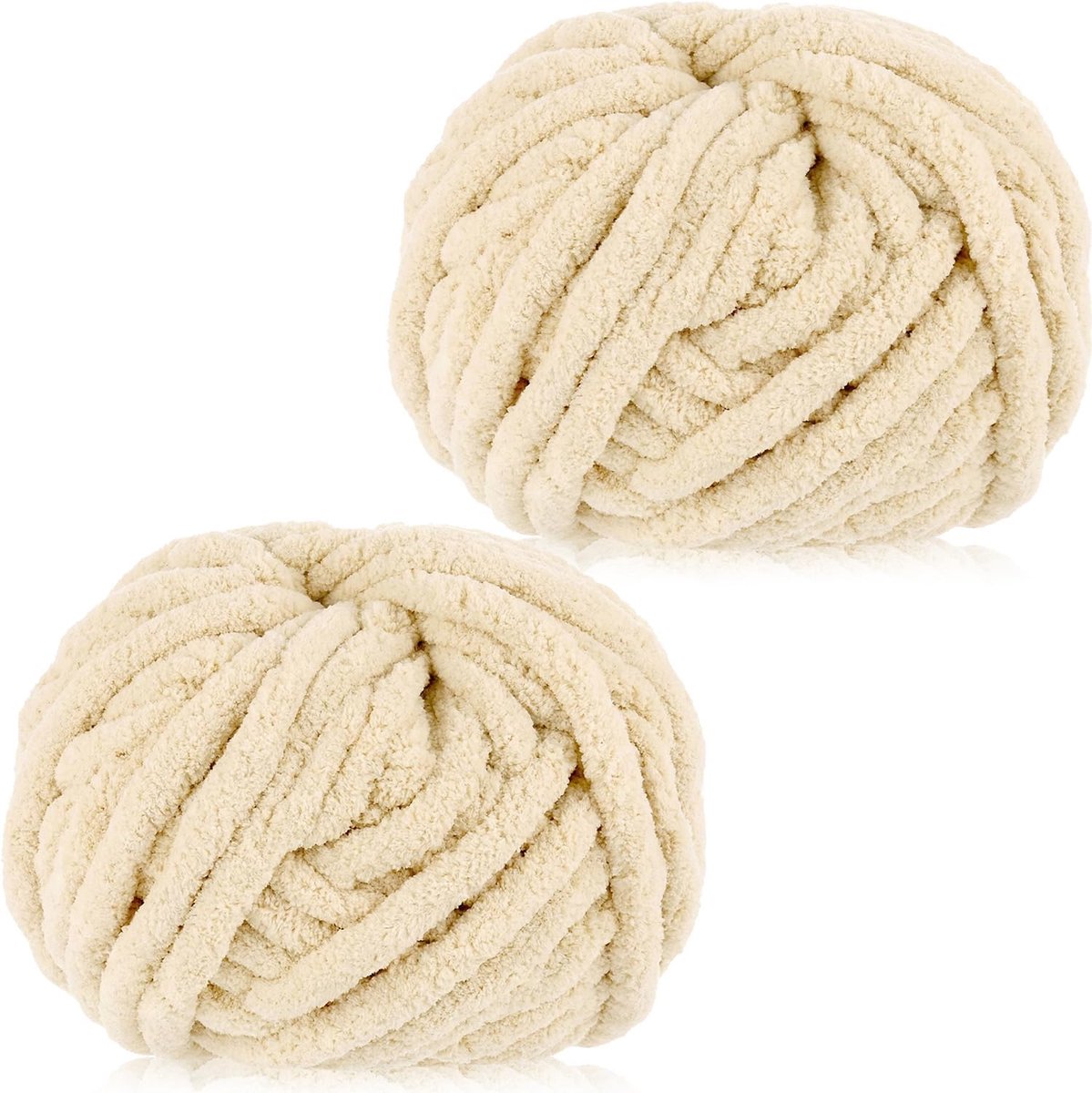 haakgaren 2 x 250 g, dik, zacht pluizig chenillegaren, veelkleurige dikke breiwol, supergrof garen voor het haken van dekens, hoeden, kussens en tassen (beige)
