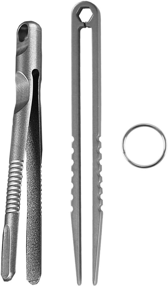 2-delige titanium EDC-pincetset, ultralichte precisie-splinterverwijderaar voor kleine onderdelen (draagbaar en gemakkelijk vast te pakken)