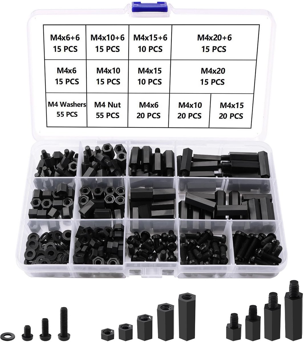 280 Stuks M4 Mannelijke Vrouwelijke Nylon Zeskant Afstandhouder Moer Schroefdraad Pilaar Assortimentsset, voor Printplaat, Moederbord, Zwart