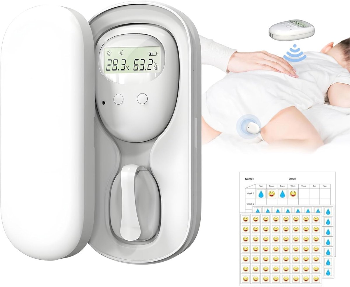 bedplassenalarm, oplaadbaar, draadloos bedwetting, USB-C oplaadbaar, 3 werkmodi, potjestraining met geluiden en trillingen, pee-alarm voor kinderen en volwassenen