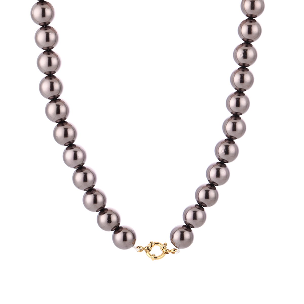 Parelketting Dames 12 mm - Roestvrij Staal (RVS) Sluiting - Grove Parels Choker / Collier - Klassieke Parel Ketting - Sieraden Cadeau Vrouw - Bruin