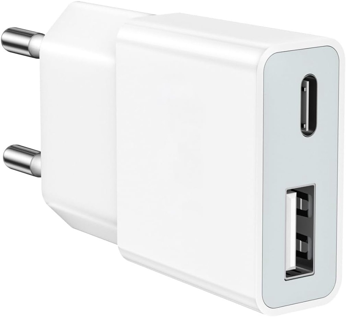 5 W USB-oplader, ultradunne universele oplaadadapter (5 V 1 A) – 2 poorten: USB-C + A – compatibel met iPhone, eBook-readers, elektrische tandenborstels Xperia, MP3-spelers en smartphones