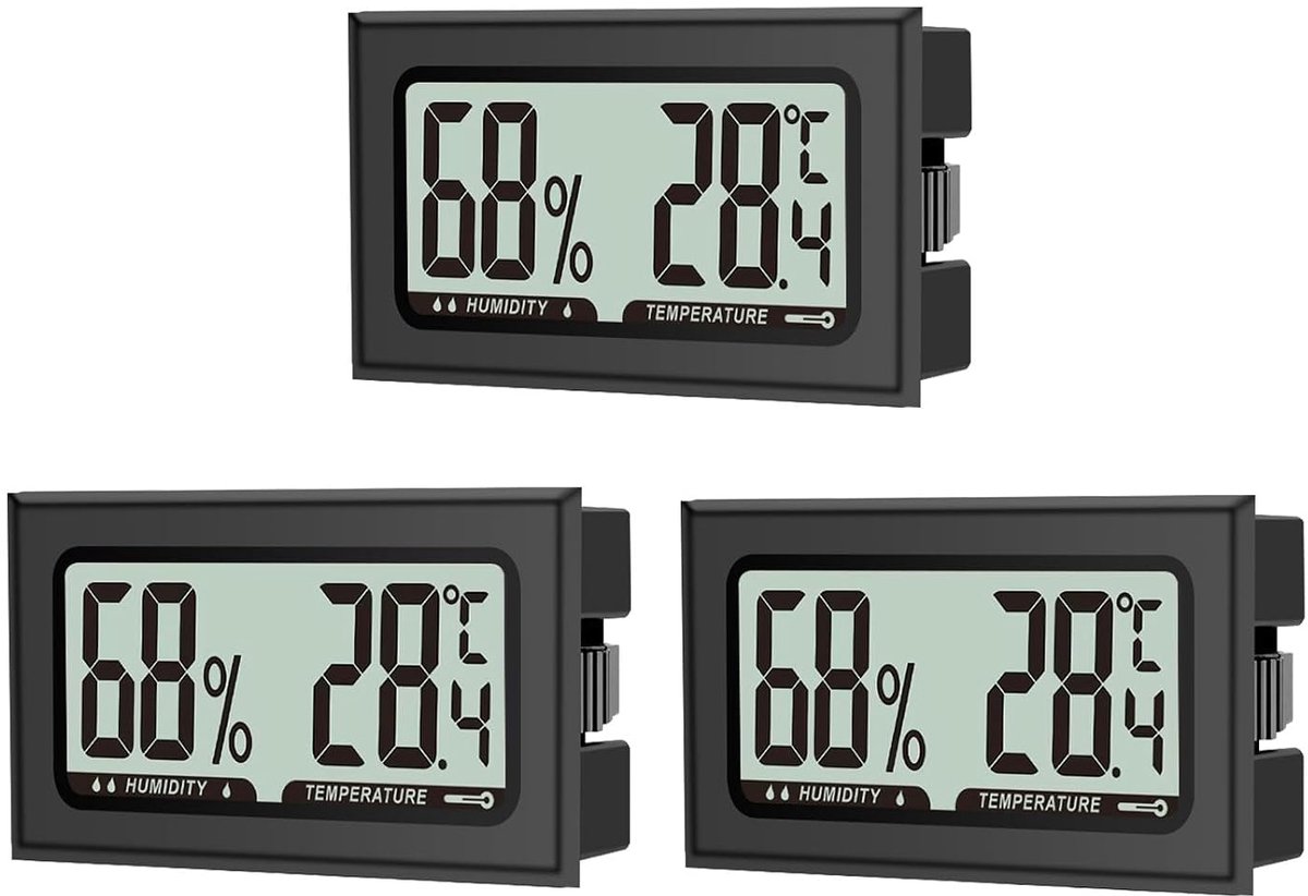 thermometer, hygrometer, mini, digitale temperatuur, kamerthermometer voor binnen, kantoor, woonkamer, slaapkamer (3 stuks)