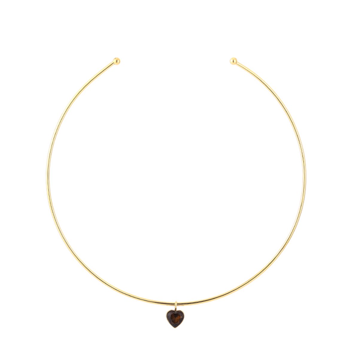 Rigid Open Bangle Choker Heart Zirconia Gem Necklace – Luxe Bangle Choker met Hartje – RVS - Goud/Bruin