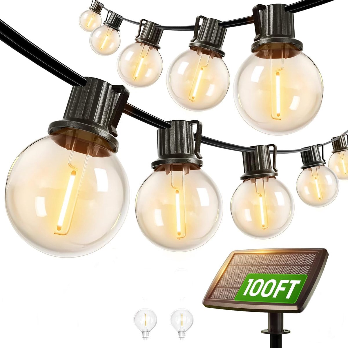 Solar Tuinverlichting G40 30 m Solar Festoen Lights Waterdicht 4 Modes Auto-On/Off Geheugenfunctie Indoor Outdoor String Lichten Zonne-energie voor Patio Party Gazebo Weding Warm Wit